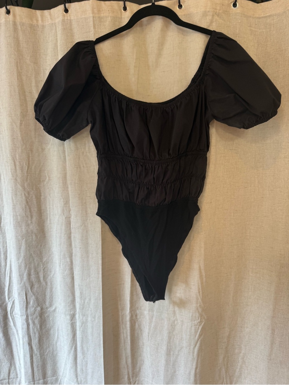Olivaceous Black Puff-Sleeve One-Piece Bodysuit